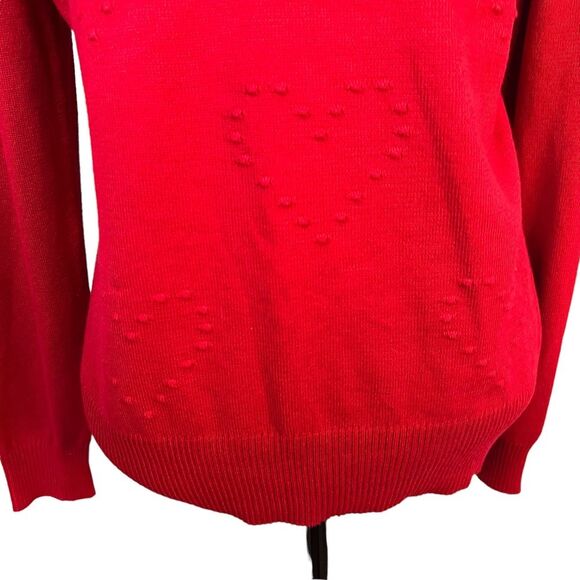 Love Scarlett Red Turtleneck Sweater Heart Embossed Medium Lightweight Christmas - Picture 4 of 8